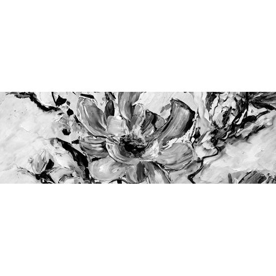 Obraz maľovaná abstrakcia kvetu čiernobielom prevedení