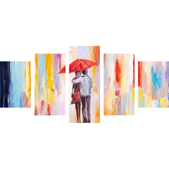 5-dielny obraz láskyplná prechádzka pod dáždnikom