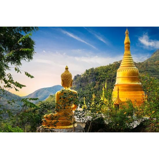 Obraz zlatý Budha a krásy prírody