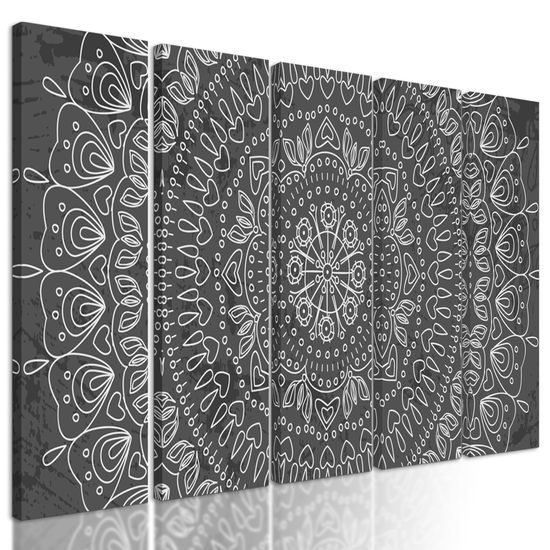 5-dielny obraz umelecká Mandala v čiernobielom prevedení