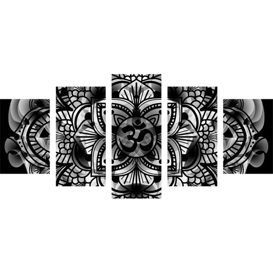 5-dielny obraz čiernobiela abstraktná Mandala