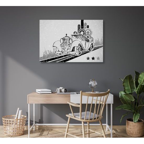 Obraz auto v abstraktnom čiernobielom prevedení