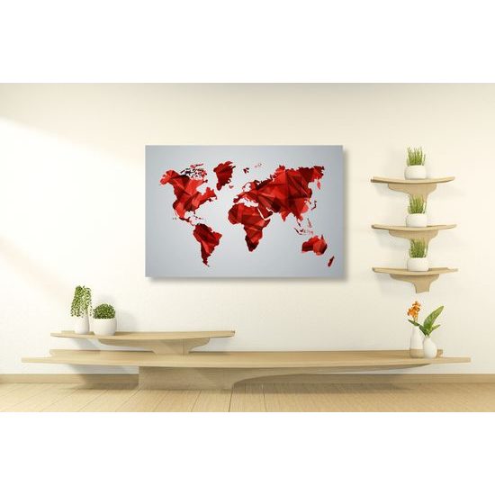 Obraz mapa sveta tovrená polygonmi v červenom prevedení