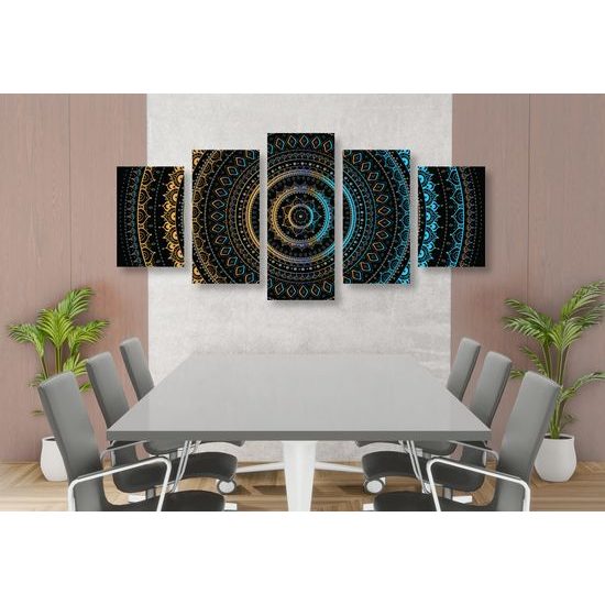 5-dielny obraz krásna modro zlatá Mandala