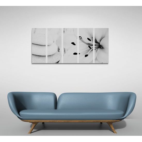 5-dielny obraz Feng Shui zátišie v čiernobielom prevedení