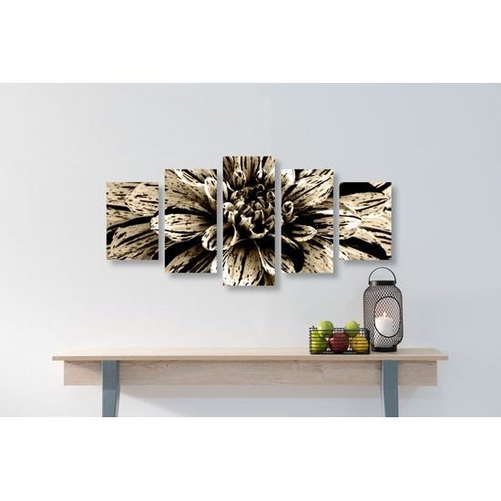5-dielny obraz ohromná dália v sépiovom prevedení