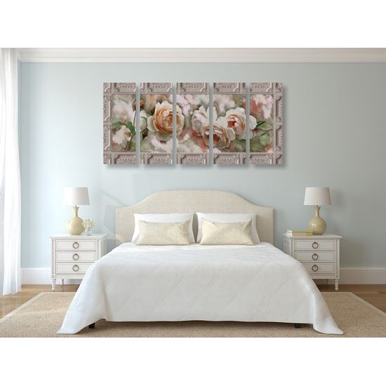 5-dielny obraz ruže v historickom prevedení