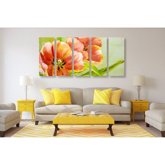 5-dielny obraz maľované tulipány