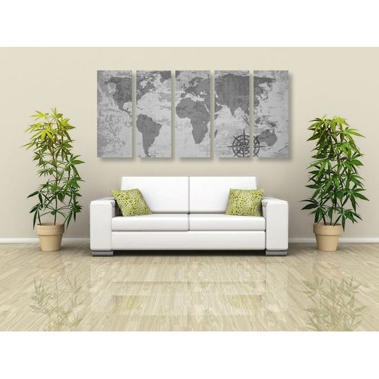 5-dielny obraz historická mapa v čiernobielom prevedení