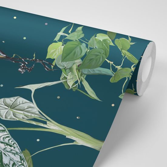 Samolepiaca tapeta nádherné tropické rastliny na modrom pozadí