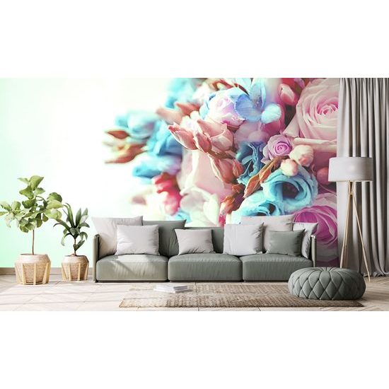 Samolepiaca fototapeta modro-ružová kytica ruží