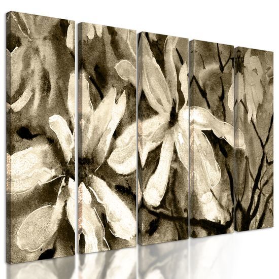 5-dielny obraz akvarelový javor v sépiovom prevedení