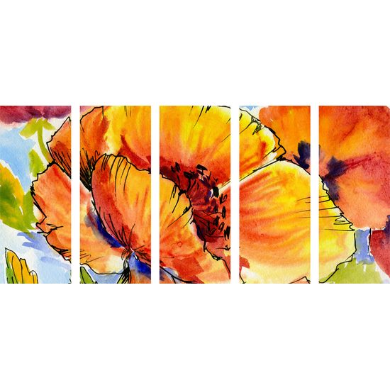5-dielny obraz maľované červené maky