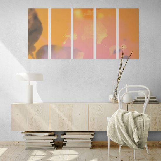 5-dielny obraz lipový list pri západe slnka