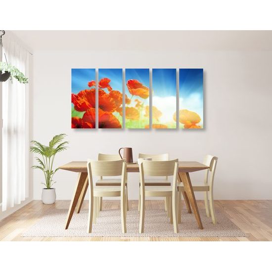 5-dielny obraz nádherné červené maky