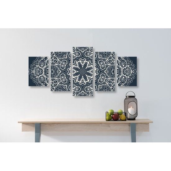 5-dielny obraz Mandala v tmavomodrom štýle