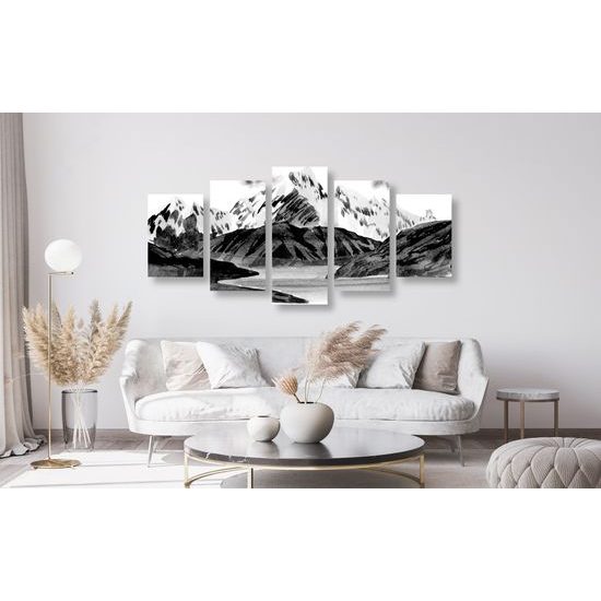 5-dielny obraz krása nedotknutej prírody v čiernobielom prevedení