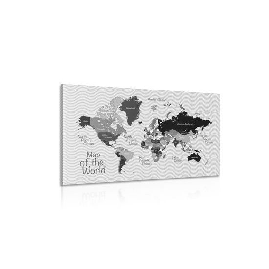 Obraz neobyčajná mapa sveta v čiernobielom prevedení