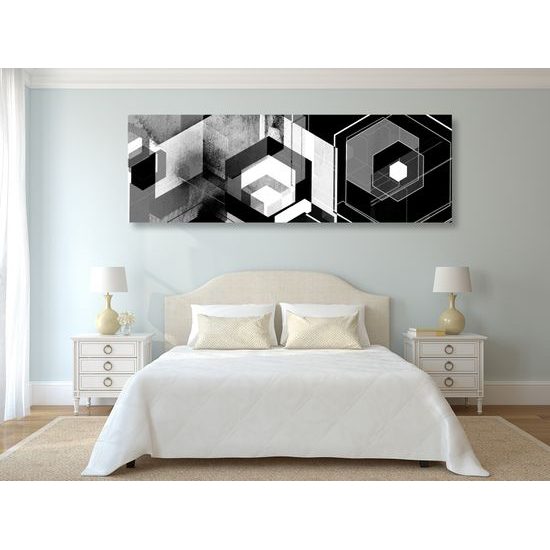 Obraz jedinečná futuristická abstrakcia tvarov v čiernobielom prevedení