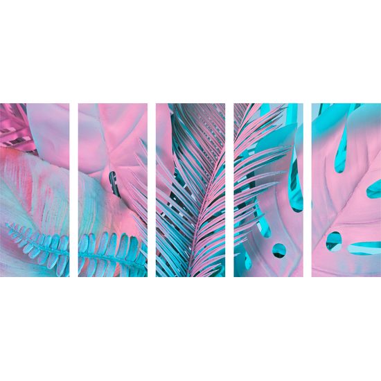 5-dielny obraz palmové listy vo výrazných farbách