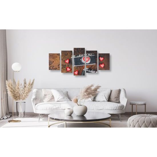 5-dielny obraz dva historické fotoaparáty