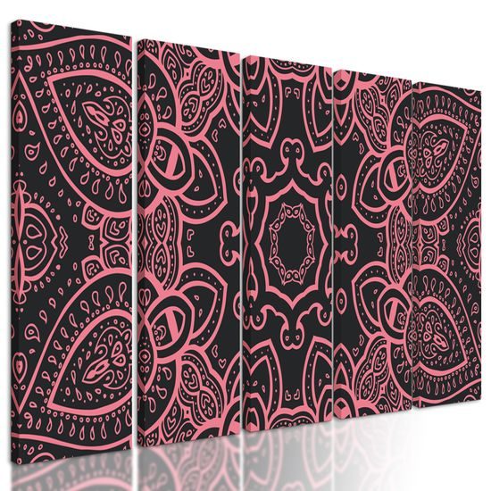 5-dielny obraz Mandala v indickom štýle v ružovom prevedení