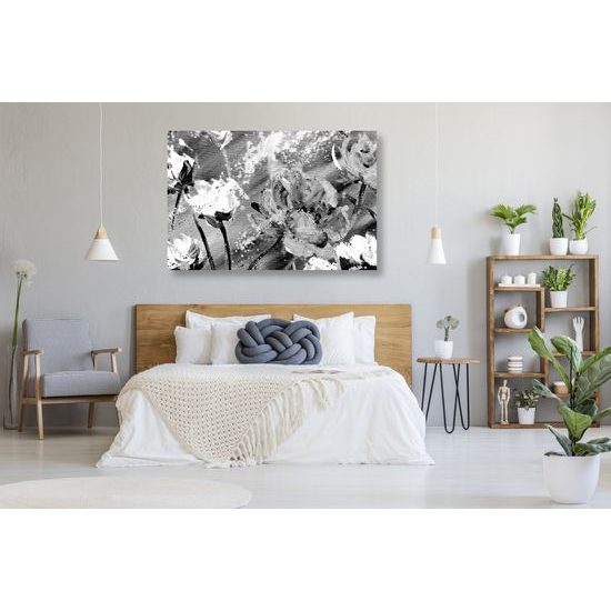 Obraz čiernobiela maľba kvetov