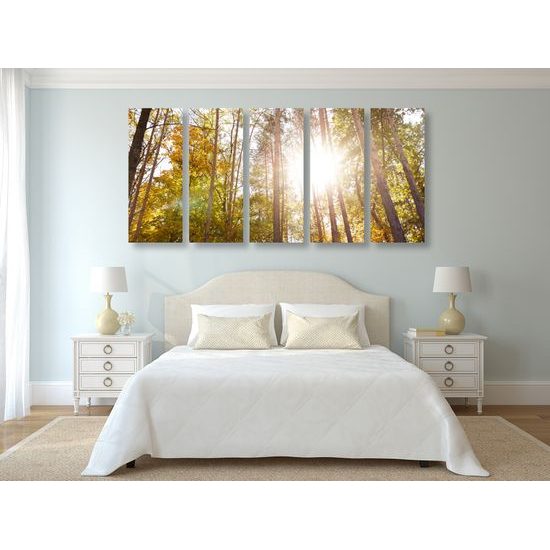 5-dielny obraz slnko v korunách stromov