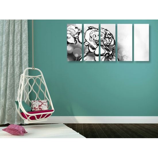 5-dielny obraz nádherný karafiát v čiernobielom prevedení