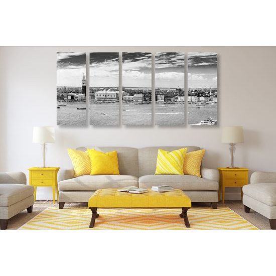 5-dielny obraz romantické Benátky v čiernobielom prevedení