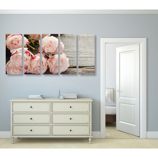 5-dielny obraz ruže na drevenom podklade