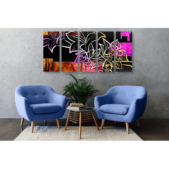 5-dielny obraz neónová abstraktná kvetina
