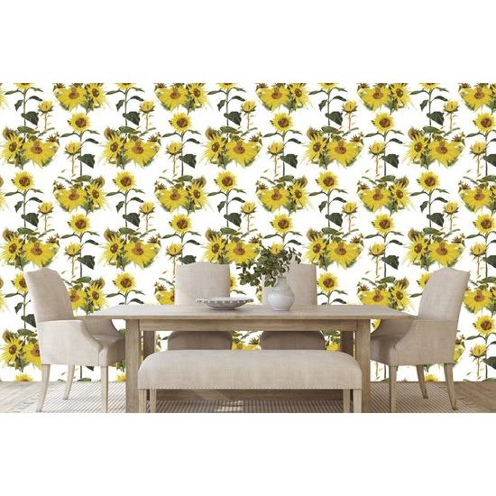 Samolepiaca tapeta rozkvitnuté slnečnice na bielom pozadí