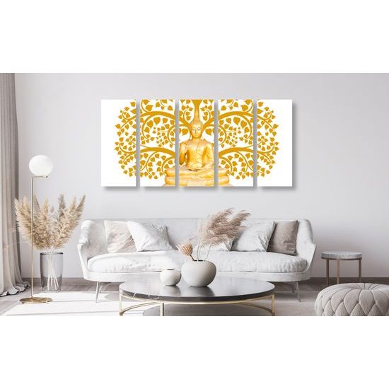5-dielny obraz zlatá soška Budhu