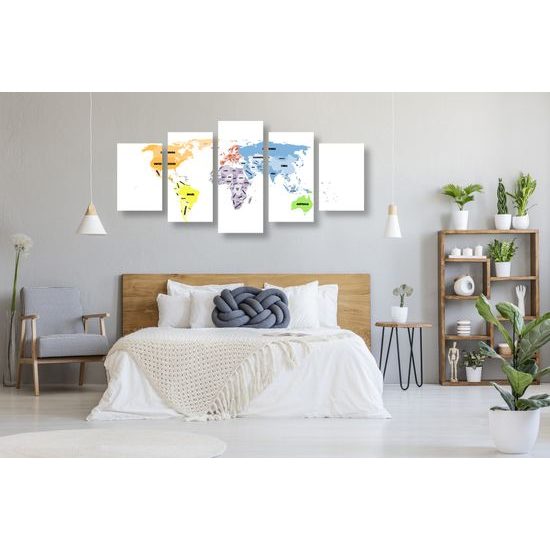 5-dielny obraz mapa sveta s pútavými nápismi