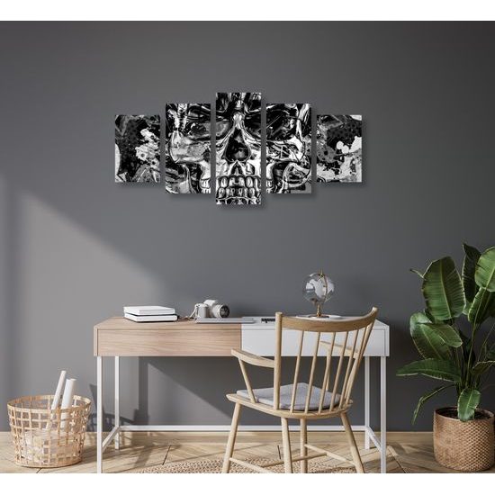 5-dielny obraz abstraktná lebka v čiernobielom prevedení