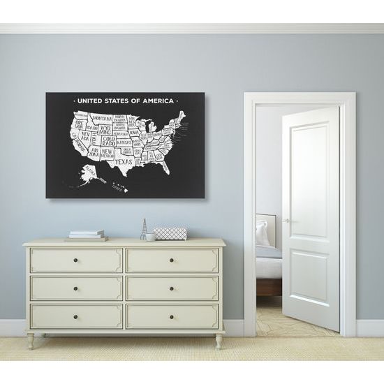 Obraz moderná mapa USA v čiernobielom prevedení