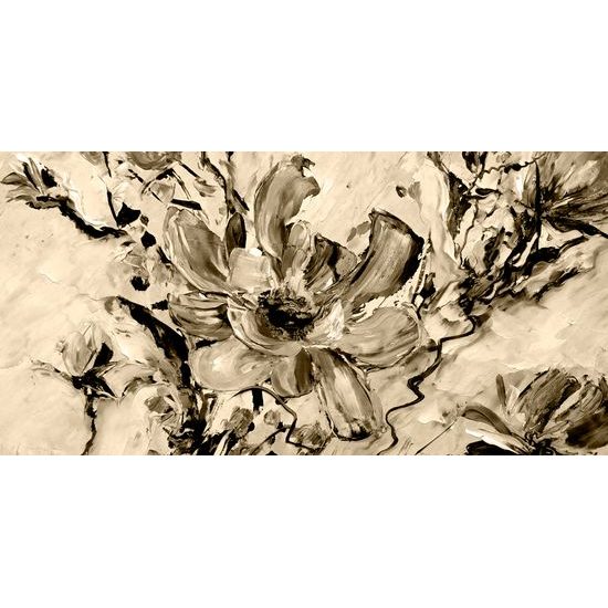 Obraz maľovaná abstrakcia kvetu v sépiovom prevedení