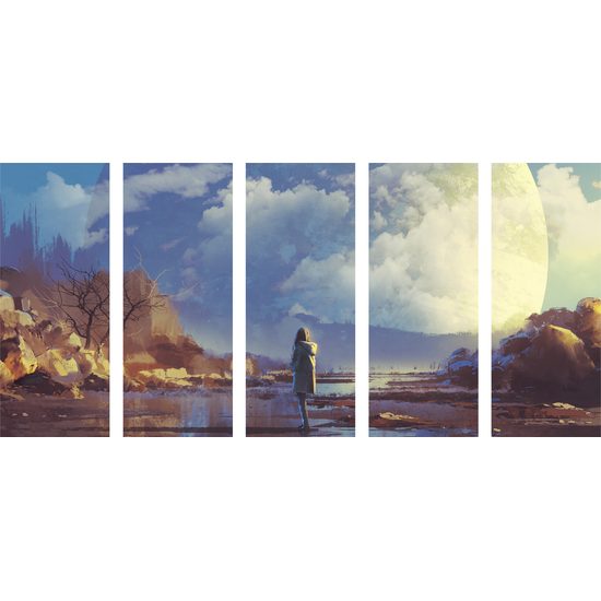 5-dielny obraz žena vo futuristickom svete