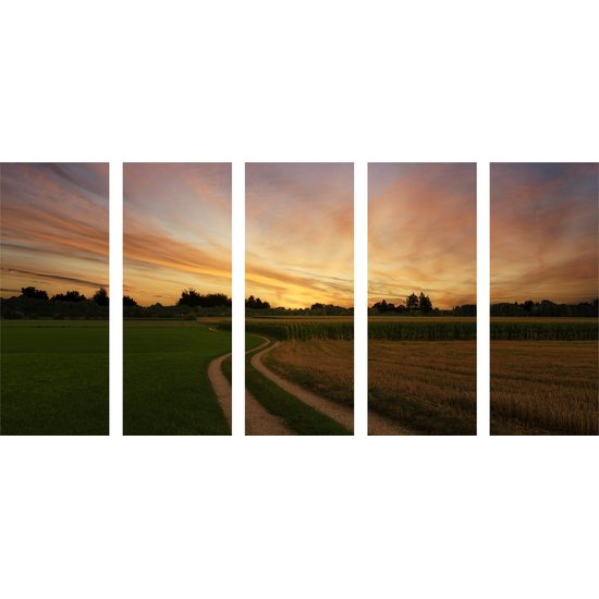5-dielny obraz zapadajúce slnko nad krajinou