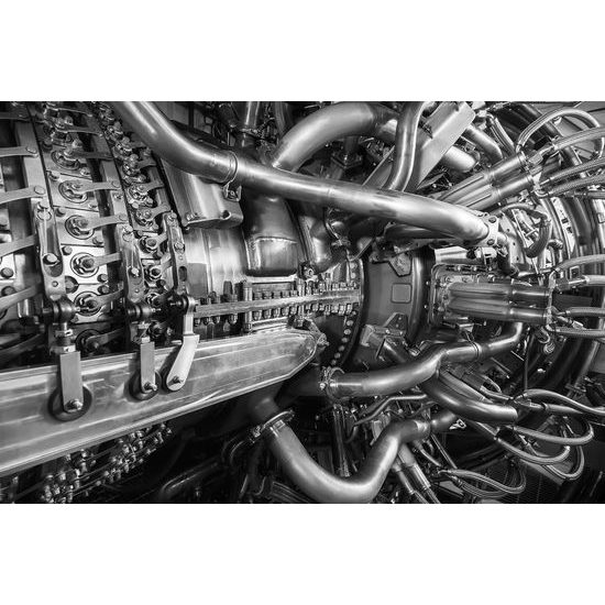 Obraz dokonale prepracovaný motor turbíny v čiernobielom prevedení