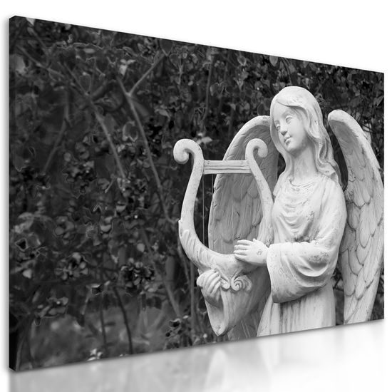 Obraz spievajúci anjel v čiernobielom prevedení