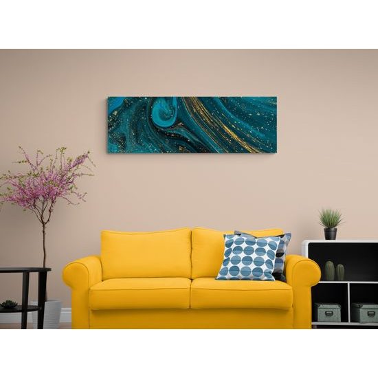 Obraz abstrakcia v petrolejovo zlatých farbách
