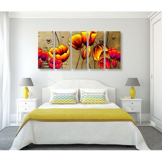 5-dielny obraz maky vo vintage štýle