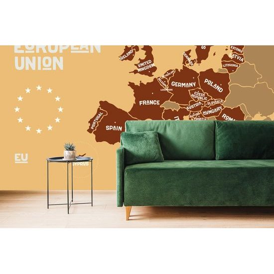 Samolepiaca tapeta moderná mapa Európskej únie v hnedom prevedení