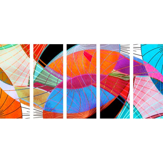 5-dielny obraz abstrakcia tvarov v pestrofarebnom prevedení