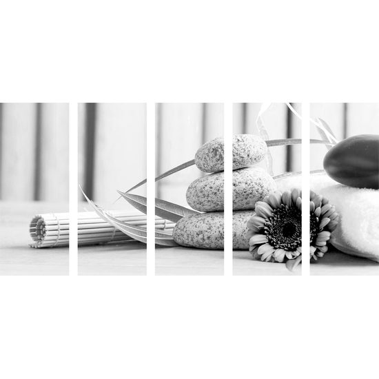 5-dielny obraz zátišie s prvkami Feng Shui v čiernobielom prevedení