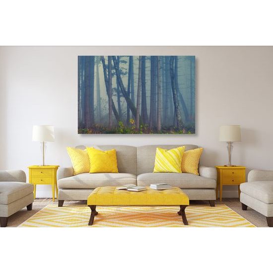 Obraz les zaliaty hmlou