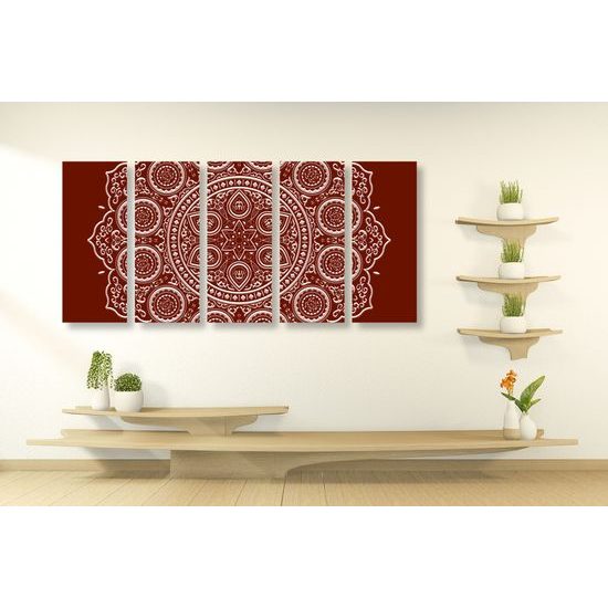 5-dielny obraz nežná Mandala na bordovom pozadí