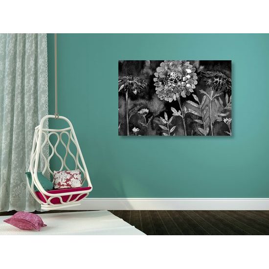 Obraz čiernobiela olejomaľba kvetov